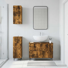 3 Piece Bathroom Cabinet Set EDE Engineered Wood Smoked Oak Round edge stripes