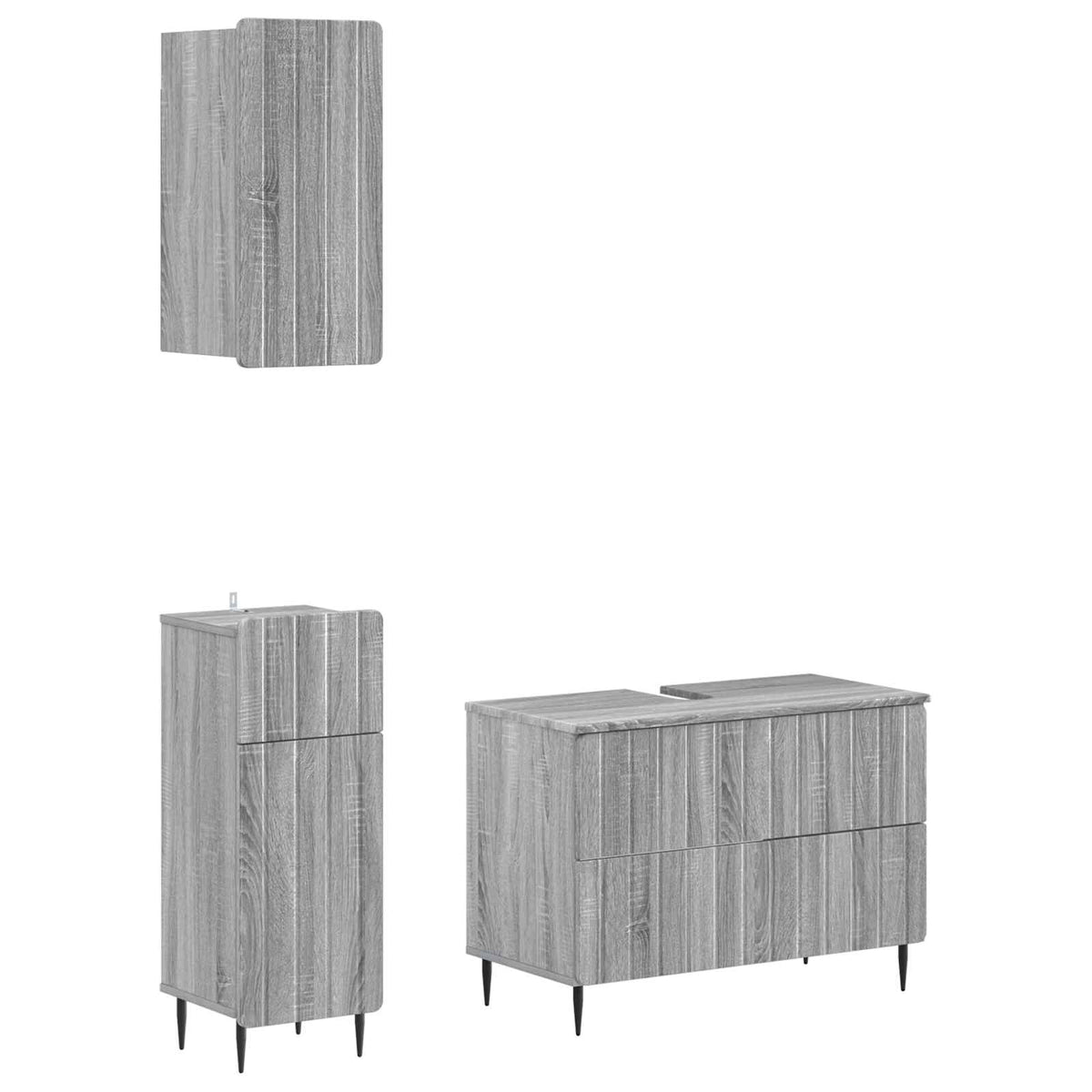 3 Piece Bathroom Cabinet Set ALKMAAR Grey Sonoma Round edge stripes