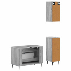 3 Piece Bathroom Cabinet Set ALKMAAR Grey Sonoma Round edge stripes