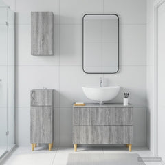 3 Piece Bathroom Cabinet Set ALKMAAR Grey Sonoma Leaf pattern