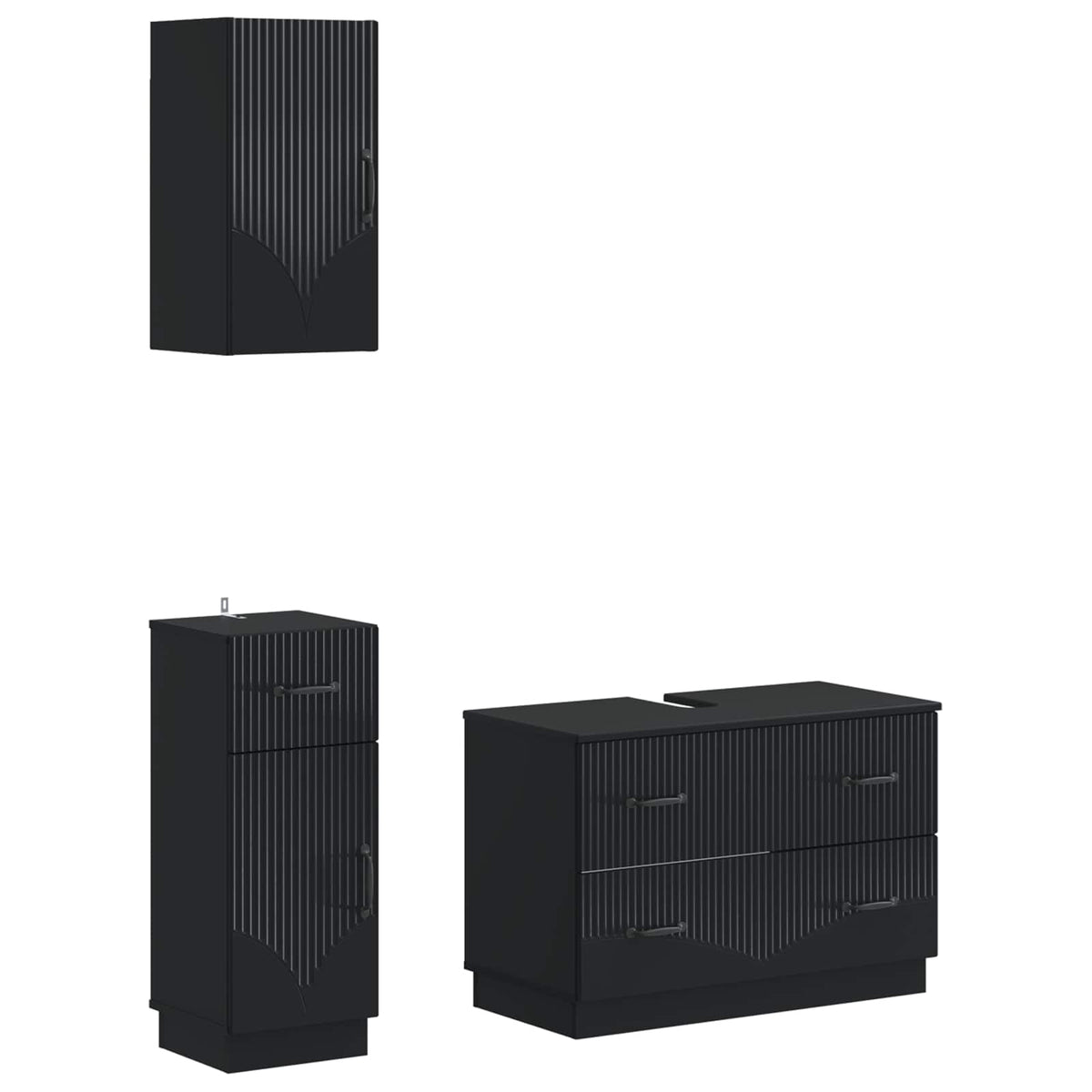 3 Piece Bathroom Cabinet Set EDE Engineered Wood Black V-shape stripes