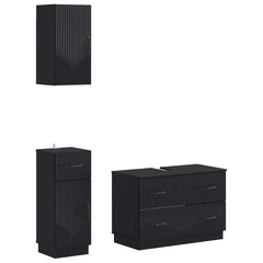 3 Piece Bathroom Cabinet Set EDE Engineered Wood Black V-shape stripes