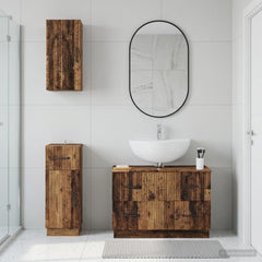 3 Piece Bathroom Cabinet Set EDE Engineered Wood Old Wood V-shape stripes
