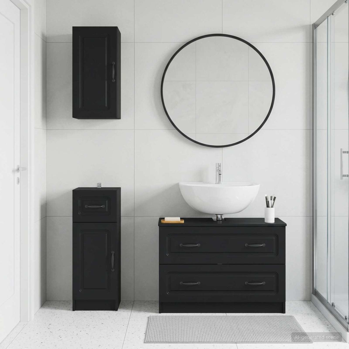 3 Piece Bathroom Cabinet Set EDE Engineered Wood Black O-shape