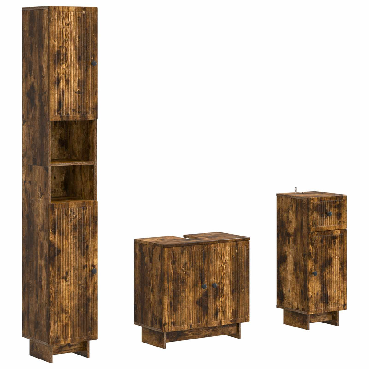 3 Piece Bathroom Cabinet Set EDE Engineered Wood Smoked Oak Vertical stripes