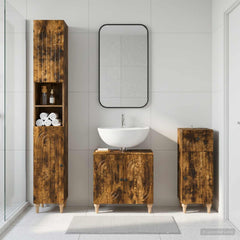 3 Piece Bathroom Cabinet Set EDE Engineered Wood Smoked Oak Round stripes
