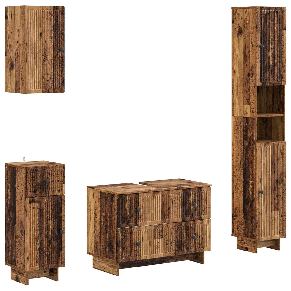 4 Piece Bathroom Cabinet Set EDE Engineered Wood Old Wood Vertical stripes