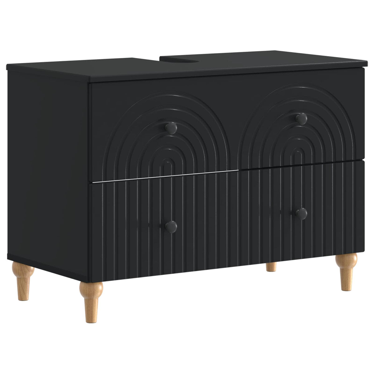 4 Piece Bathroom Cabinet Set EDE Engineered Wood Black Round stripes