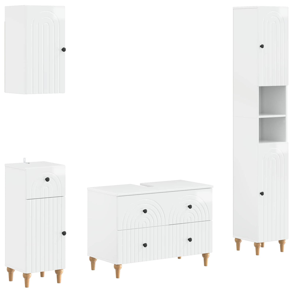 4 Piece Bathroom Cabinet Set EDE High Gloss White Round stripes