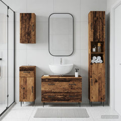 4 Piece Bathroom Cabinet Set EDE Engineered Wood Old Wood Two-way stripes