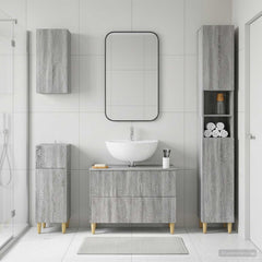4 Piece Bathroom Cabinet Set ALKMAAR Grey Sonoma Leaf pattern