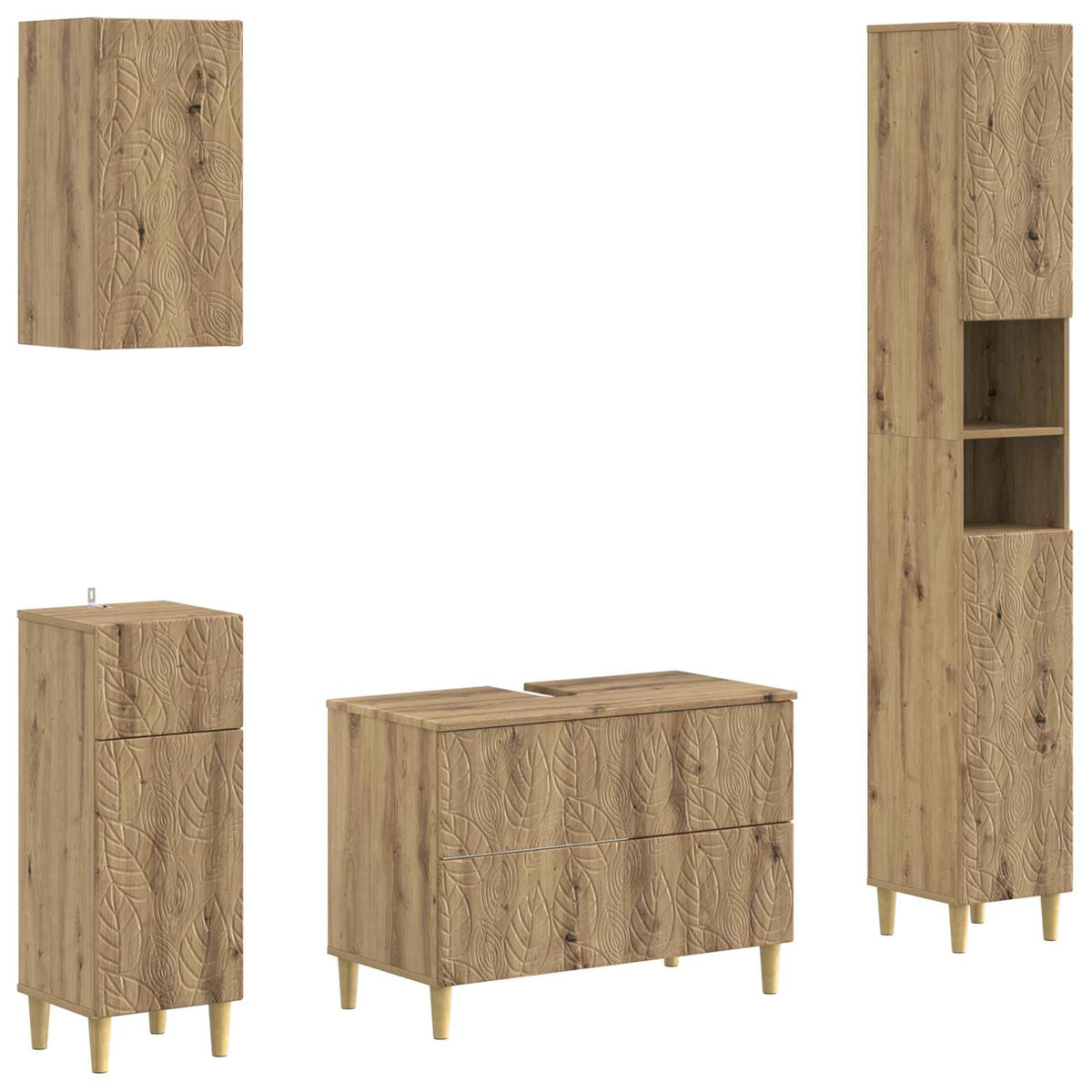 4 Piece Bathroom Cabinet Set ALKMAAR Artisan Oak Leaf pattern