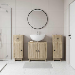 3 Piece Bathroom Cabinet Set EDE 3 pcs Sonoma Oak Vertical stripes