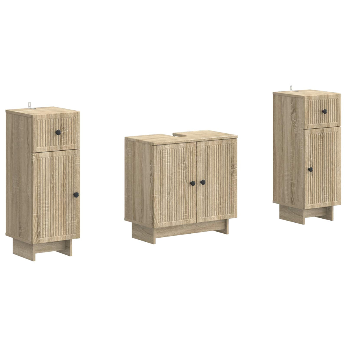 3 Piece Bathroom Cabinet Set EDE 3 pcs Sonoma Oak Vertical stripes