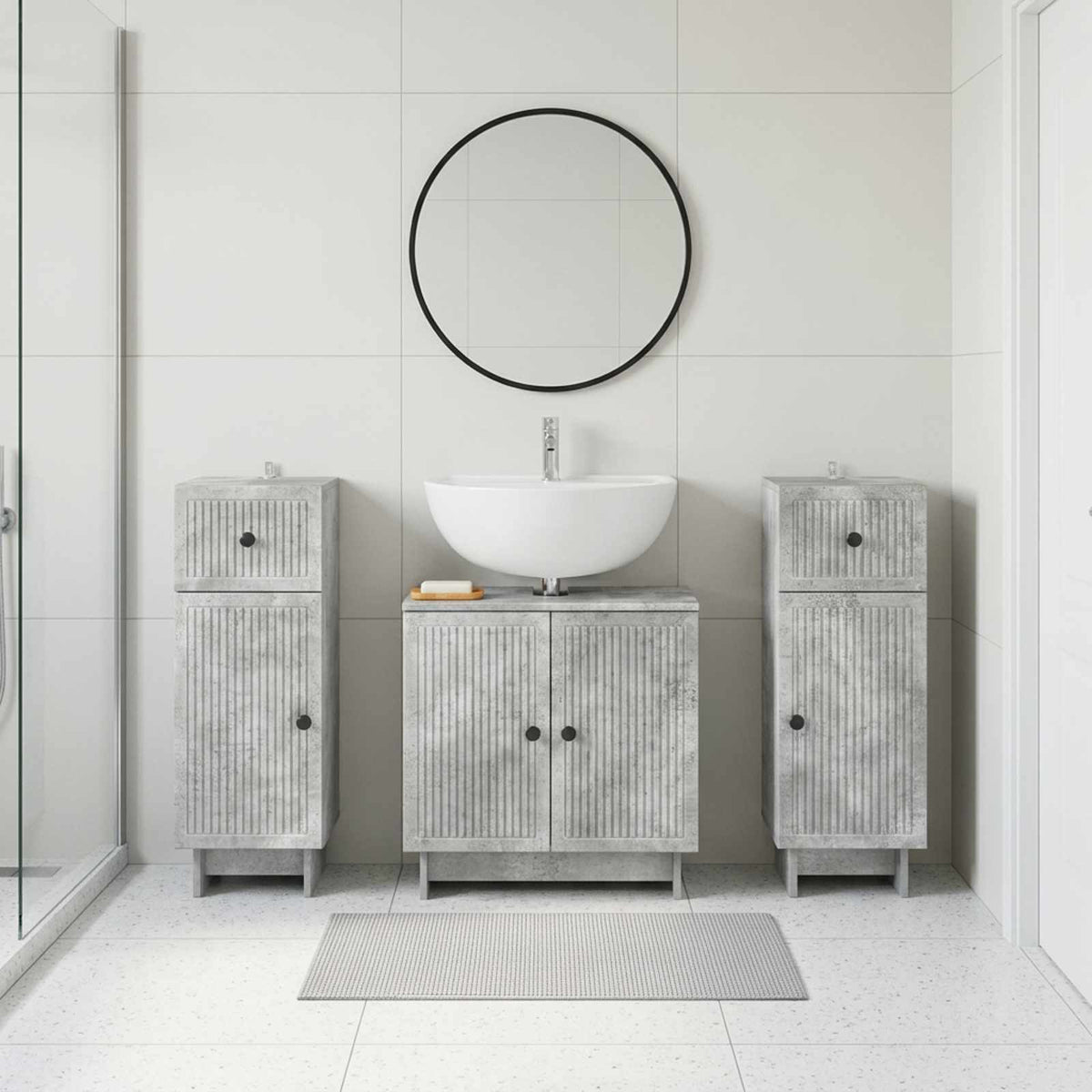 3 Piece Bathroom Cabinet Set EDE 3 pcs Concrete Grey Vertical stripes