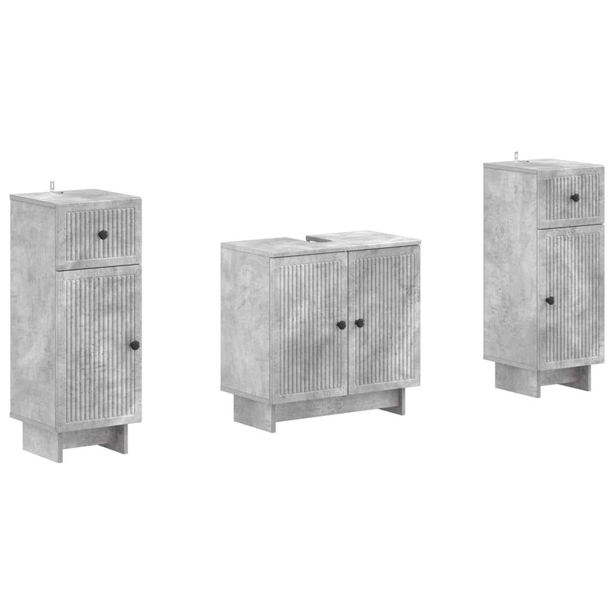 3 Piece Bathroom Cabinet Set EDE 3 pcs Concrete Grey Vertical stripes