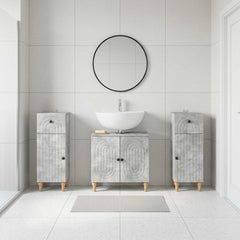 3 Piece Bathroom Cabinet Set EDE 3 pcs Concrete Grey Round stripes
