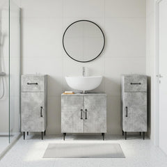 3 Piece Bathroom Cabinet Set EDE 3 pcs Concrete Grey Two-way stripes