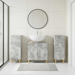 3 Piece Bathroom Cabinet Set EDE 3 pcs Concrete Grey Leaf pattern