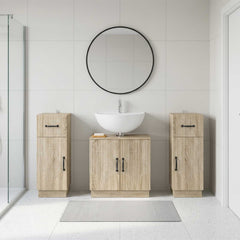 3 Piece Bathroom Cabinet Set EDE 3 pcs Sonoma Oak V-shape stripes