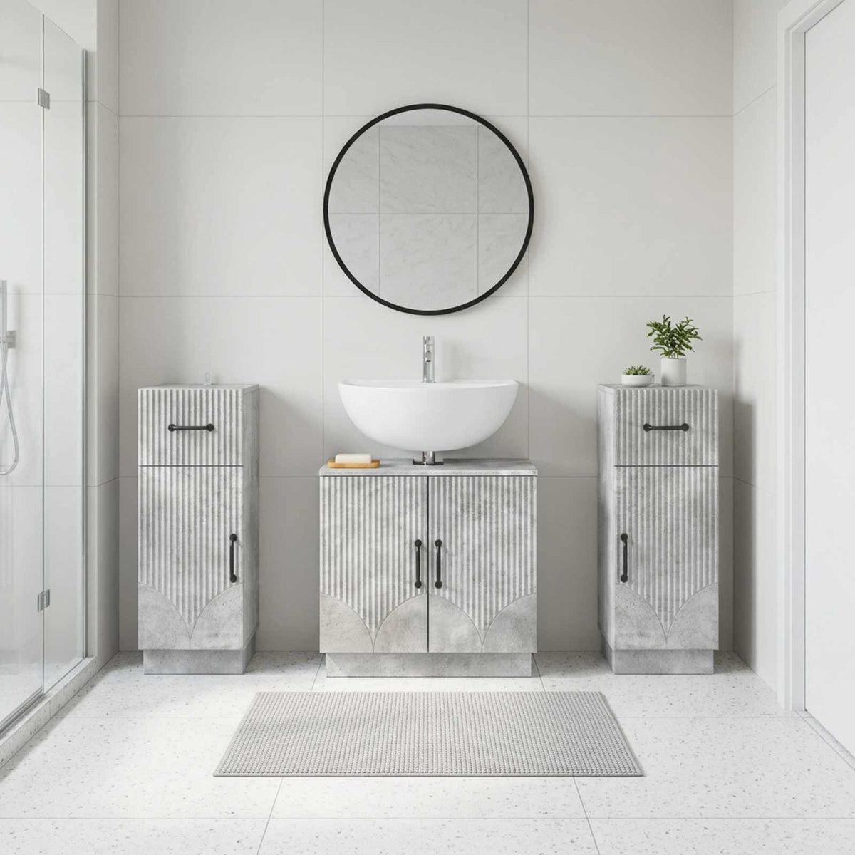 3 Piece Bathroom Cabinet Set EDE 3 pcs Concrete Grey V-shape stripes