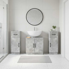 3 Piece Bathroom Cabinet Set EDE 3 pcs Concrete Grey V-shape stripes