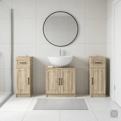 3 Piece Bathroom Cabinet Set EDE 3 pcs Sonoma Oak O-shape