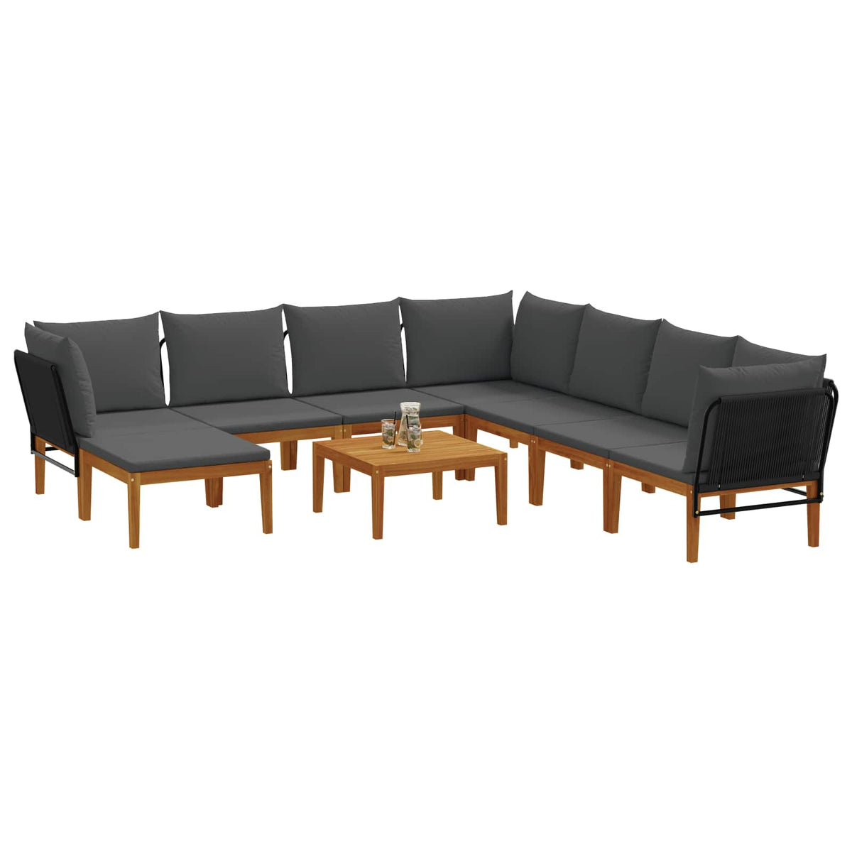 9 pcs Solid Acacia Wood & Rope Natural Black and Anthracite 3x corner +4x middle +1x footrest +table