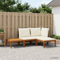 6 pcs Solid Acacia Wood & Rope Natural Beige and Cream White 1x corner +1x middle +1x footrest +table