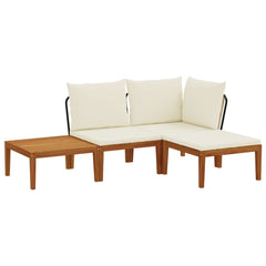 6 pcs Solid Acacia Wood & Rope Natural Beige and Cream White 1x corner +1x middle +1x footrest +table