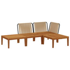 6 pcs Solid Acacia Wood & Rope Natural Beige and Cream White 1x corner +1x middle +1x footrest +table