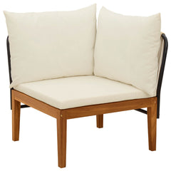 6 pcs Solid Acacia Wood & Rope Natural Beige and Cream White 1x corner +1x middle +1x footrest +table