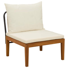 6 pcs Solid Acacia Wood & Rope Natural Beige and Cream White 1x corner +1x middle +1x footrest +table