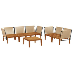 9 pcs Solid Acacia Wood & Rope Natural Beige and Cream White 4x corner +1x middle +table