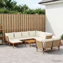 9 pcs Solid Acacia Wood & Rope Natural Beige and Cream White 5x corner +3x middle +1x footrest +table