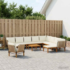 9 pcs Solid Acacia Wood & Rope Natural Beige and Cream White 3x corner +5x middle +2x footrest +1x chair +table