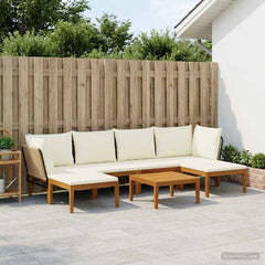 6 pcs Solid Acacia Wood & Rope Natural Beige and Cream White 2x corner +2x middle +2x footrest +table