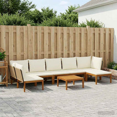 6 pcs Solid Acacia Wood & Rope Natural Beige and Cream White 2x corner +4x middle +1x footrest +table
