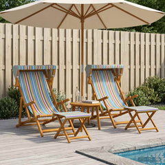Deck Chair 4 pcs 3 Position Solid Eucalyptus Wood 2x Chair + 2x Footrest Multicolour