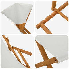 Deck Chair 4 pcs 3 Position Solid Eucalyptus Wood 2x Chair + 2x Footrest Cream