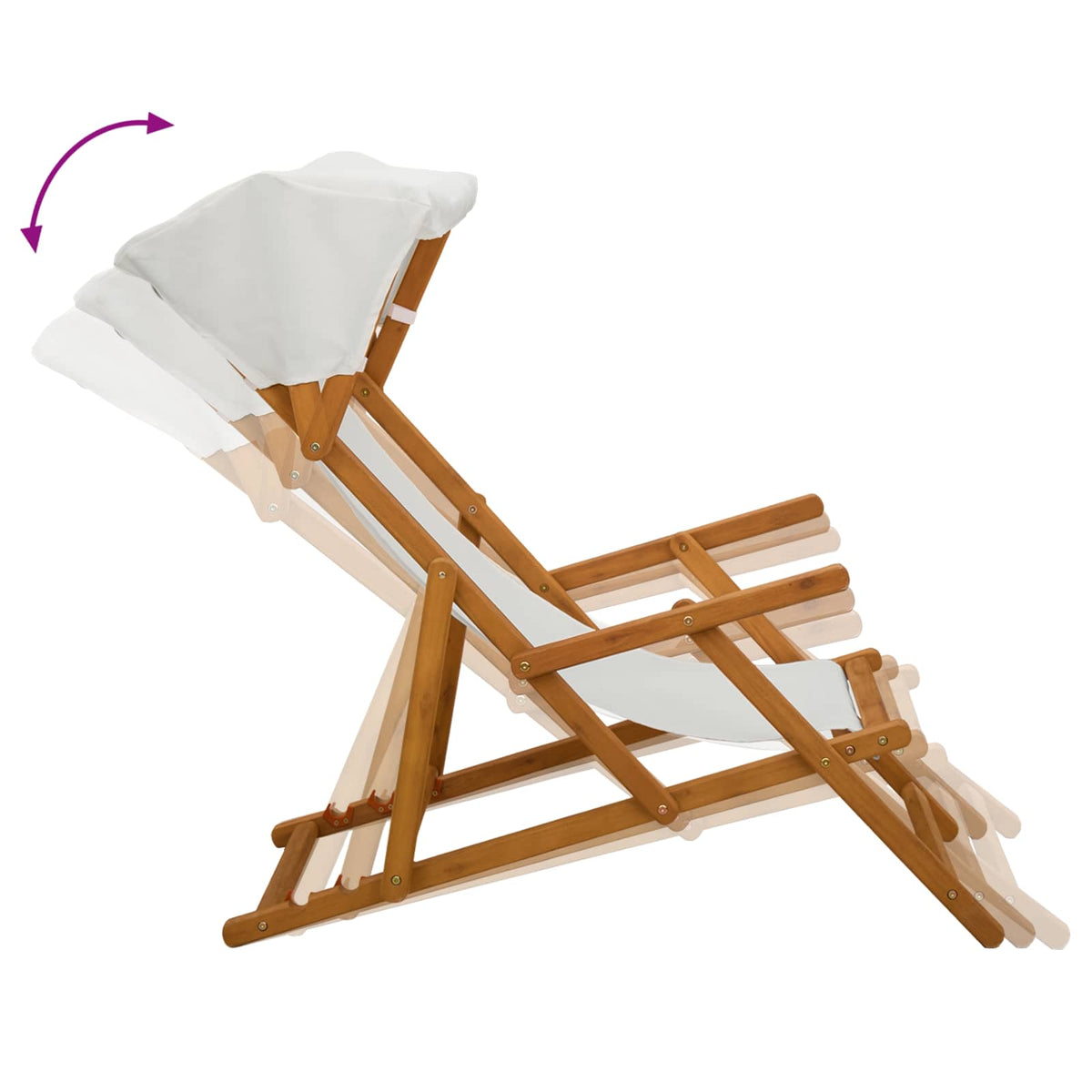 Deck Chair 4 pcs 3 Position Solid Eucalyptus Wood 2x Chair + 2x Footrest Cream