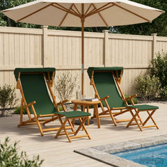 Deck Chair 4 pcs 3 Position Solid Eucalyptus Wood 2x Chair + 2x Footrest Green
