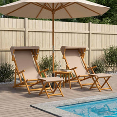 Deck Chair 4 pcs 3 Position Solid Eucalyptus Wood 2x Chair + 2x Footrest Taupe