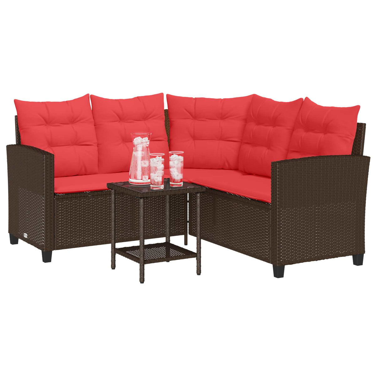 Garden Sofa 2 pcs 5-Seater Poly rattan Brown and red