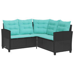 vidaXL Garden Sofa 2 pcs 5-Seater Black and Turquoise Poly rattan 5