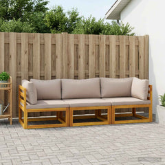 Sofa Set 7 pcs Natural Solid Acacia Wood Taupe 2x corner + middle