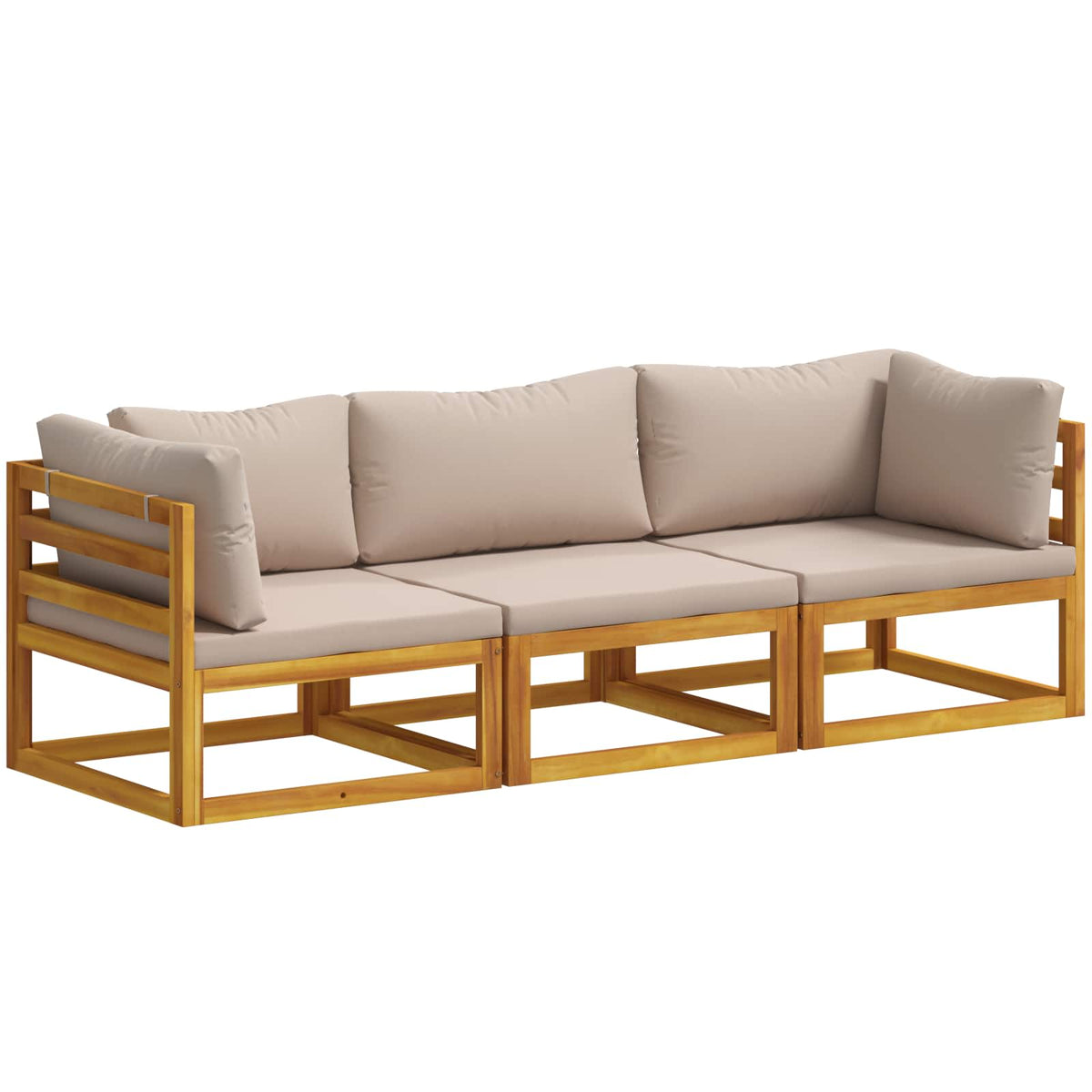 Sofa Set 7 pcs Natural Solid Acacia Wood Taupe 2x corner + middle