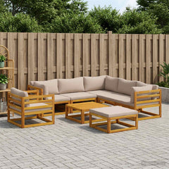 Sofa Set 7 pcs Natural Solid Acacia Wood Taupe 3x corner + 2x middle + armchair + footrest + table