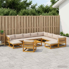 Sofa Set 7 pcs Natural Solid Acacia Wood Taupe 3x corner + 5x middle + armchair + 2x footrest + table