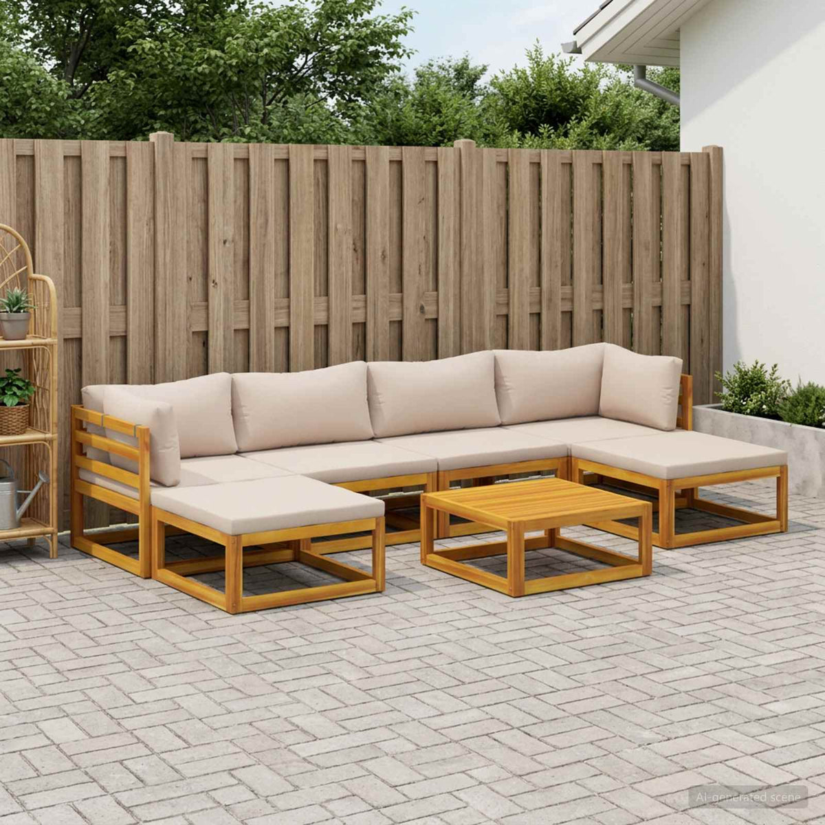 Sofa Set 7 pcs Natural Solid Acacia Wood Taupe 2x corner + 2x middle + 2x footrest + table